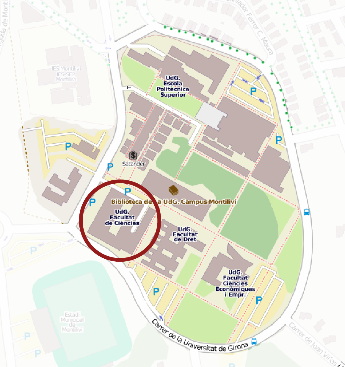 Montilivi Campus. By OpenStreetMap contributorsArnaugir [CC BY-SA 2.0 (http://creativecommons.org/licenses/by-sa/2.0), CC BY-SA 3.0 (http://creativecommons.org/licenses/by-sa/3.0) or GFDL (http://www.gnu.org/copyleft/fdl.html)], via Wikimedia Commons
